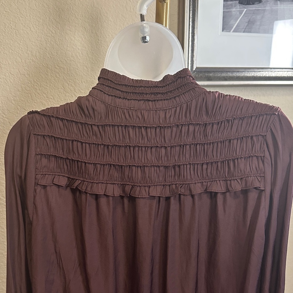 Current Air Deep Brown Gathered Blouse size small box 1 - Picture 7 of 9